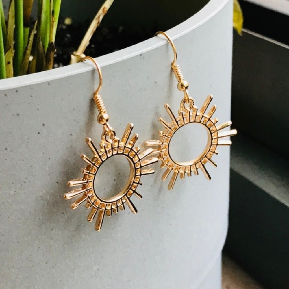 Gold Toned Sunshine Dangle Earrings